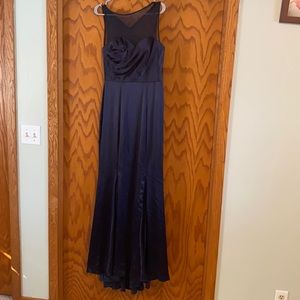 Size 6, ABS, navy, satin, long dress